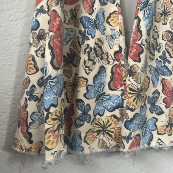 Free People Just Float On Butterfly Print flare leg raw hem denim Pants 32 - Picture 4 of 13